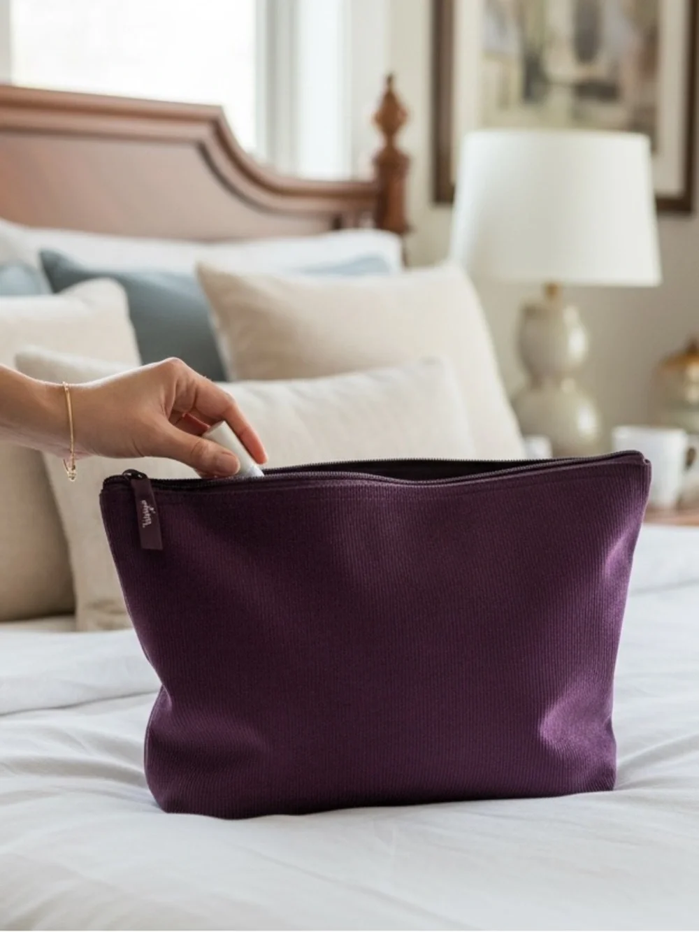 Purple Floral Embroidered Corduroy Cosmetic Pouch made by the thirtyone compant - Picture 2 of 4